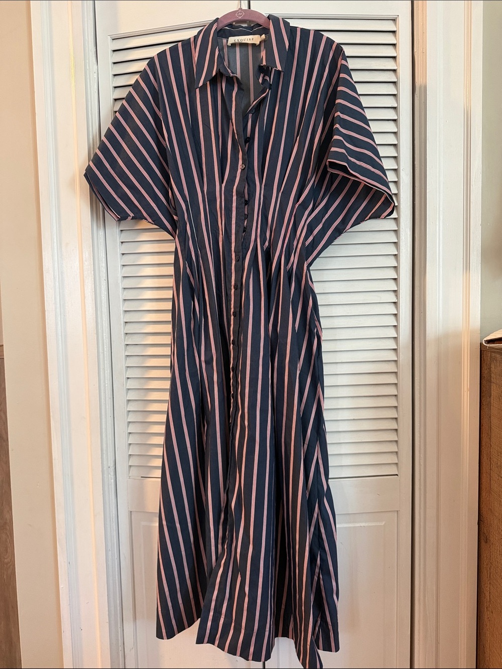 Striped Button-Front Maxi Dress - Navy & Red